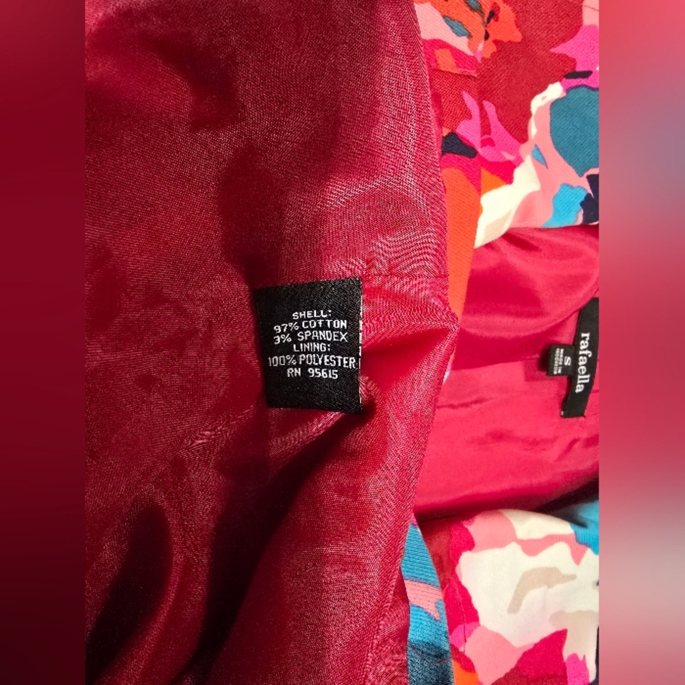 SMALL Rafaella Cropped Red Pink Turquoise Hue Floral Blazer Suit Jacket NWOT - Picture 5 of 7